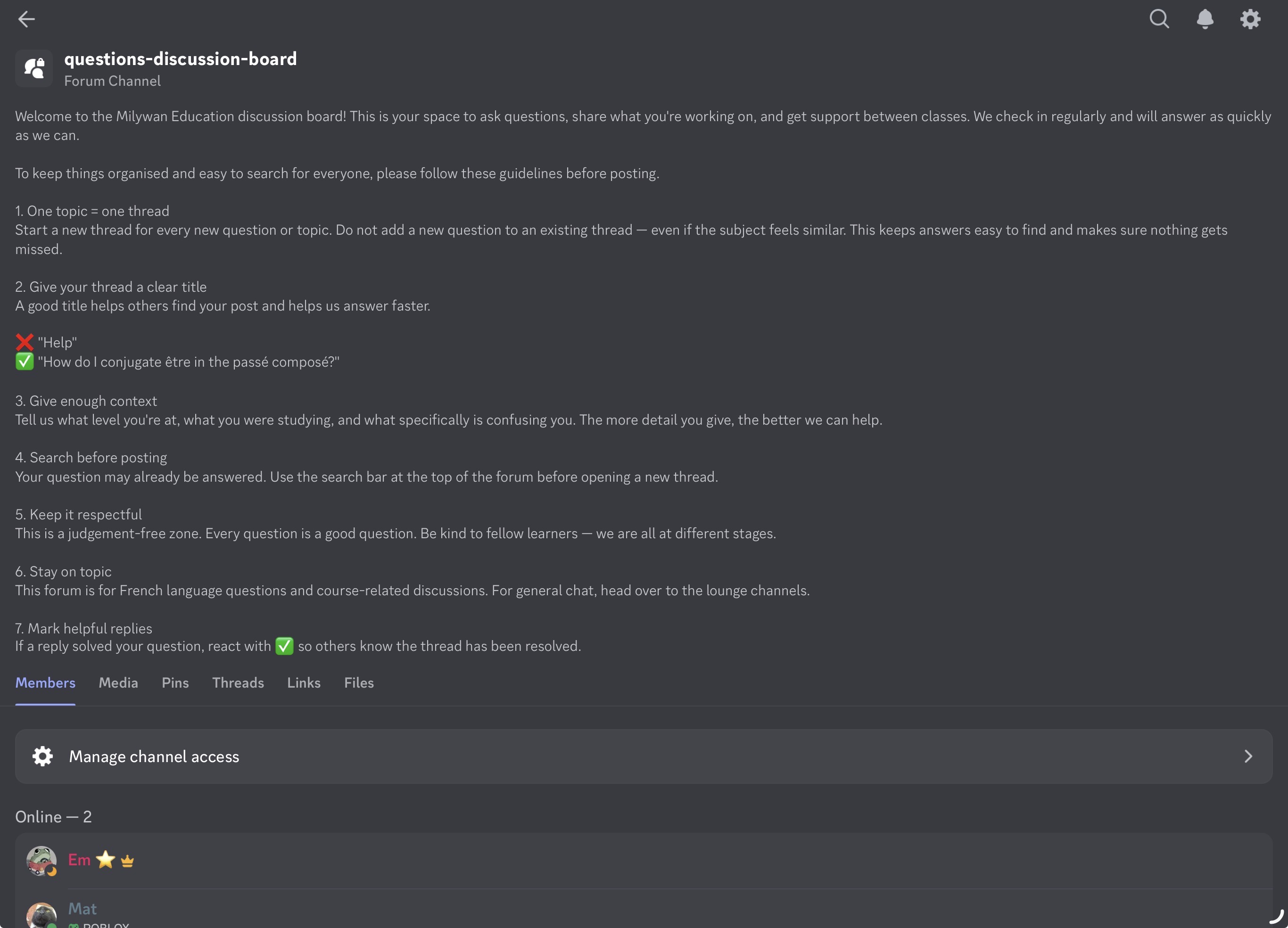 Milywan Discord support channel guidelines