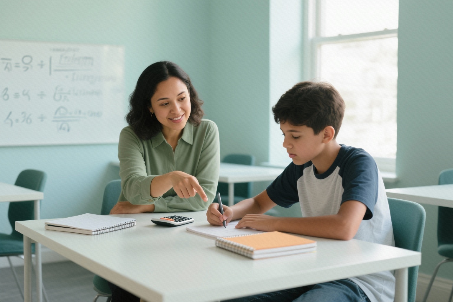 Tutor helping student with math